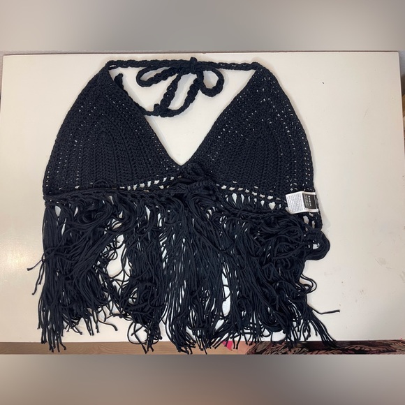 SHEIN Women’s  Black Crochet Fringe 60's Hippie Clothes Top Size S‎ - Picture 2 of 7